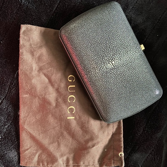Gucci Box Rare Galuchat Gg Black Stingray Clutch - Picture 2 of 7